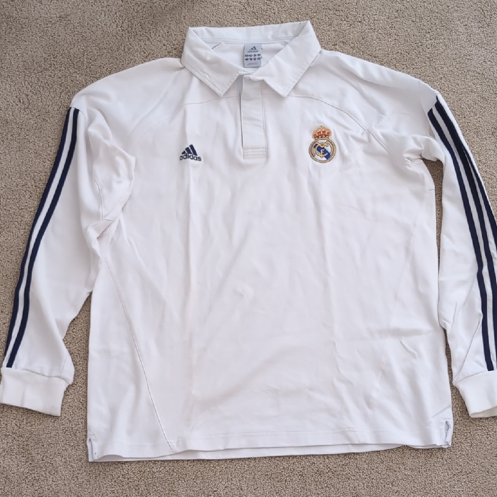 Adidas Real Madrid White and Navy Long Sleeve Shirt